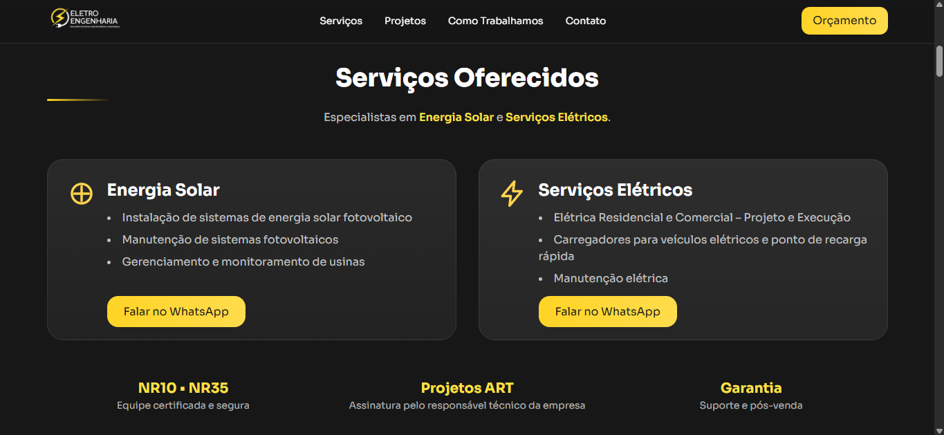 Tela principal ELETRO ENGENHARIA